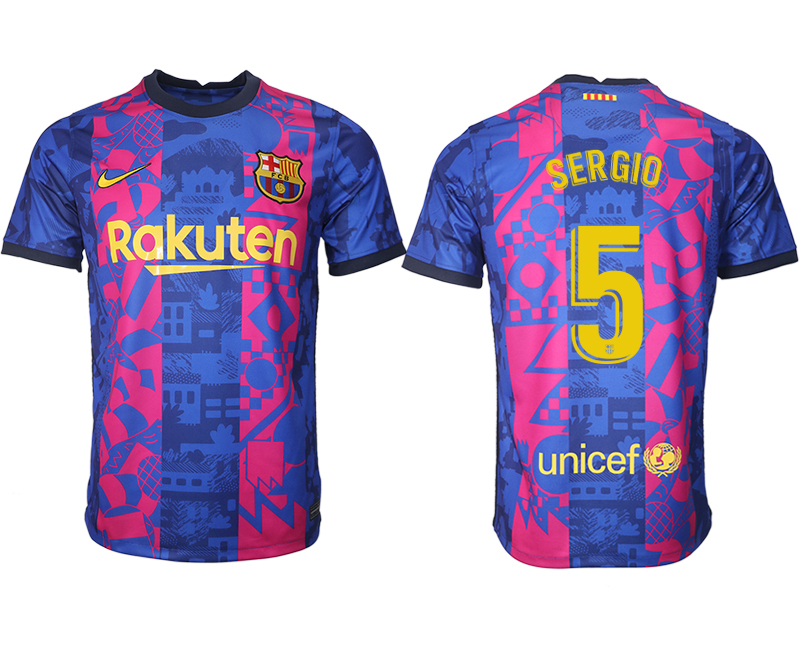 Men 2021-2022 Club Barcelona blue training suit aaa version #5 Soccer Jersey